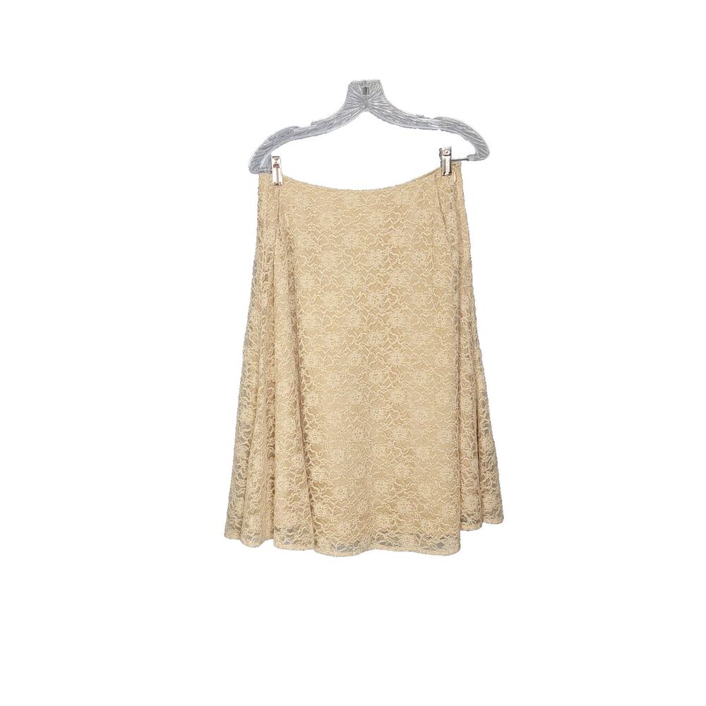 Bloomingdale's Skirt Vintage Size 10P Champagne Gold Metallic Lace Overlay Satin